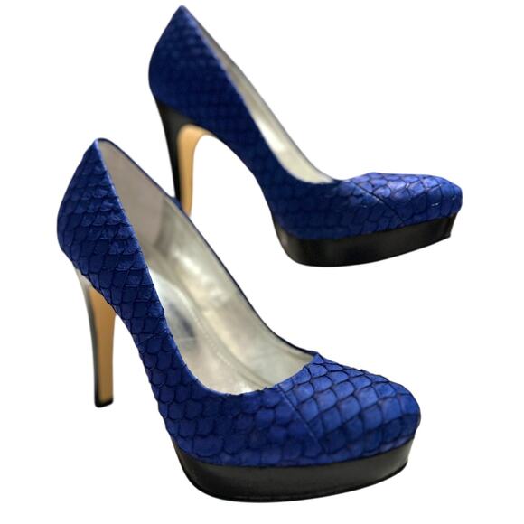 Calvin‎ Klein Kendall Cobalt Blue Leather Fish Skin Shoe Size 6.5 Med - Picture 1 of 9